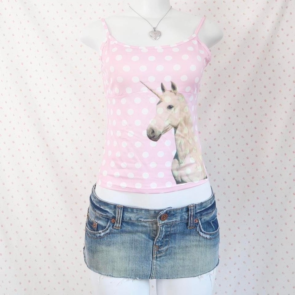 unicorn cami tank y2k polka dot graphic tank mcbling saint pink by charlotte